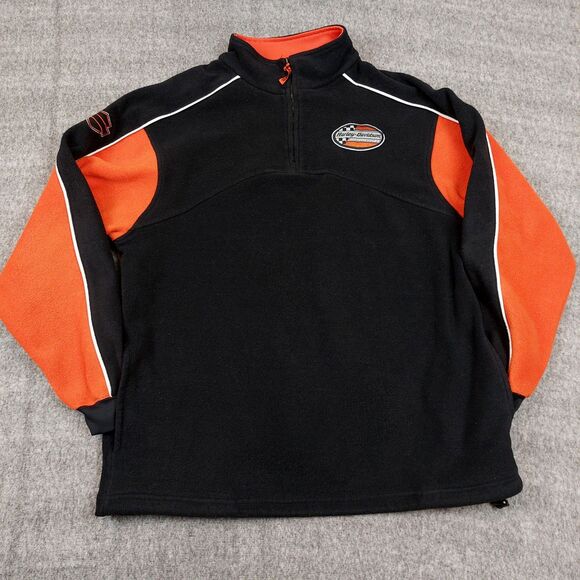 Harley Davidson Men's L 1/4 Zip Fleece Pullover Black Sweatshirt Embroidered - Picture 3 of 9